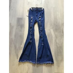 Jazz Denim Bell Bottom Flare High Rise Stretch Ultra Distressed Jeans Medium